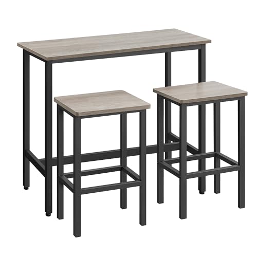 VASAGLE Bartisch mit Barhocker Set, Essgruppe, Stehtisch mit 2 Stühlen, Stahlgestell, Industrie-Design, Greige meliert-tintenschwarz LBT218B02 von VASAGLE