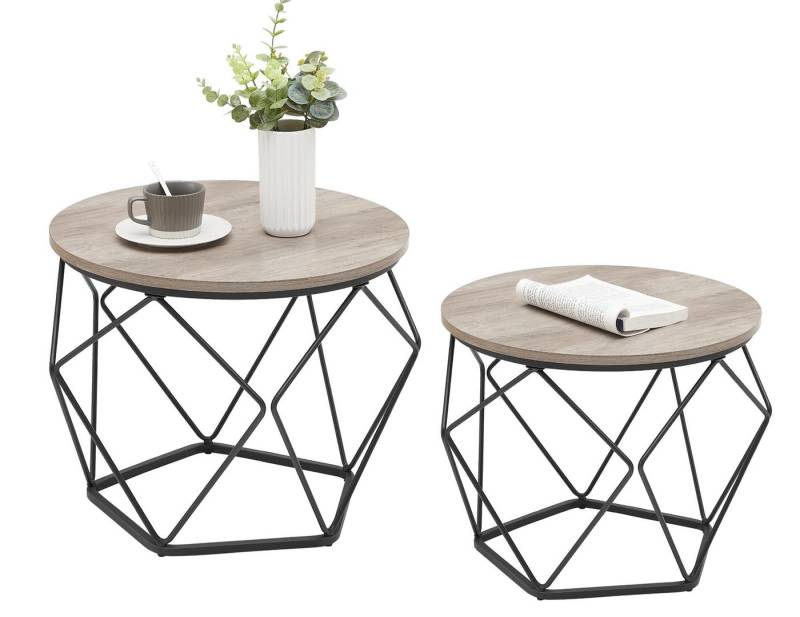 VASAGLE Couchtisch (2er Set), Beistelltisch, abnehmbare Tischplatte, Ø50x40cm+Ø40x36cm von VASAGLE