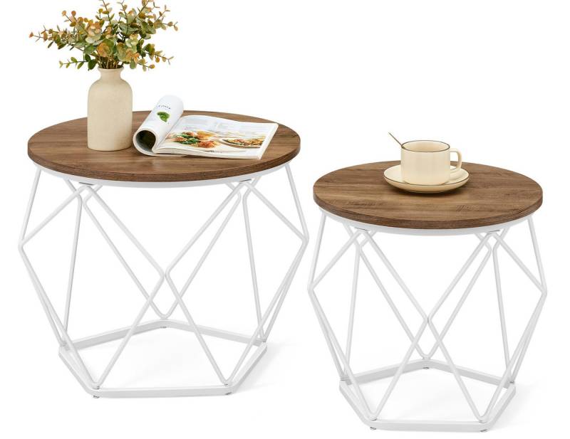 VASAGLE Couchtisch (2er Set), Beistelltisch, abnehmbare Tischplatte, Ø50x40cm+Ø40x36cm von VASAGLE