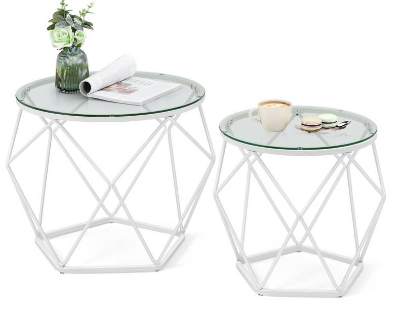VASAGLE Couchtisch (2er Set), Beistelltisch, abnehmbare Tischplatte, Ø50x40cm+Ø40x36cm von VASAGLE