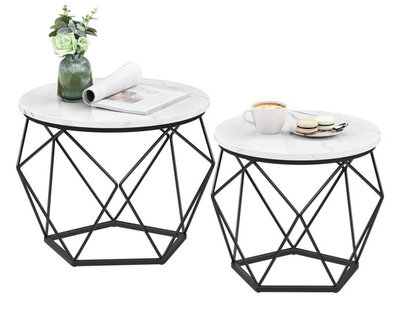 VASAGLE Couchtisch (2er Set), Beistelltisch, abnehmbare Tischplatte, Ø50x40cm+Ø40x36cm von VASAGLE