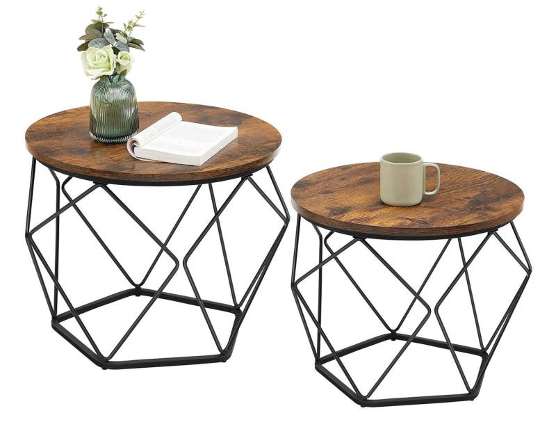 VASAGLE Couchtisch (2er Set), Beistelltisch, abnehmbare Tischplatte, Ø60x45cm+Ø50x40cm von VASAGLE