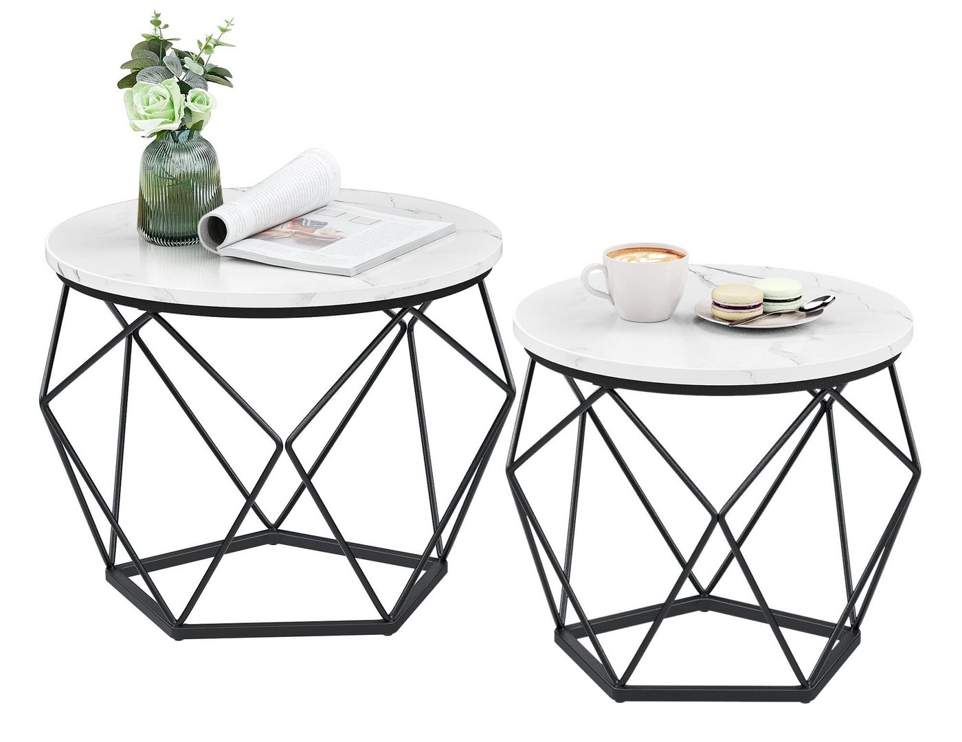 VASAGLE Couchtisch (2er Set), Beistelltisch, abnehmbare Tischplatte, Ø60x45cm+Ø50x40cm von VASAGLE