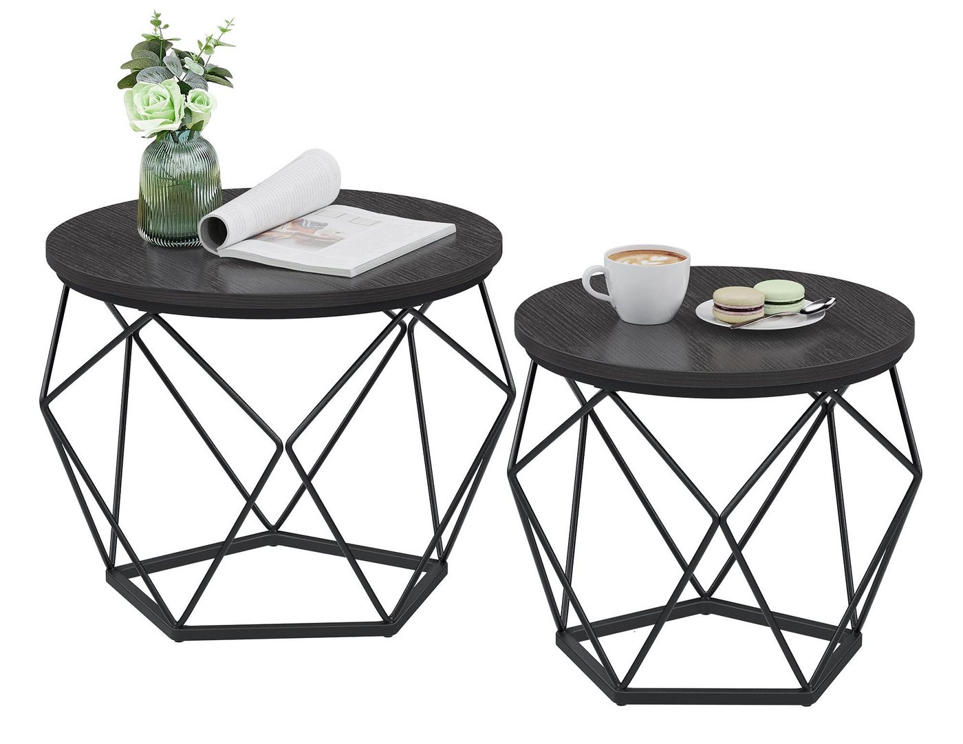 VASAGLE Couchtisch (2er Set), Beistelltisch, abnehmbare Tischplatte, Ø60x45cm+Ø50x40cm von VASAGLE