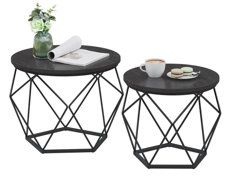 VASAGLE Couchtisch (2er Set), Beistelltisch, abnehmbare Tischplatte, Ø60x45cm+Ø50x40cm von VASAGLE