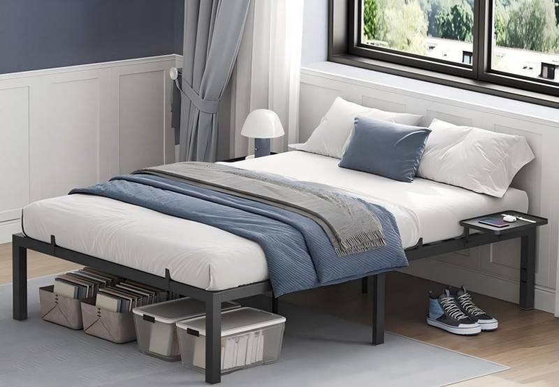 VASAGLE Bettgestell (140 x 200 cm), Doppelbett, mit 2 Aufbewahrungsregalen, mehrere Größen verfügbar von VASAGLE