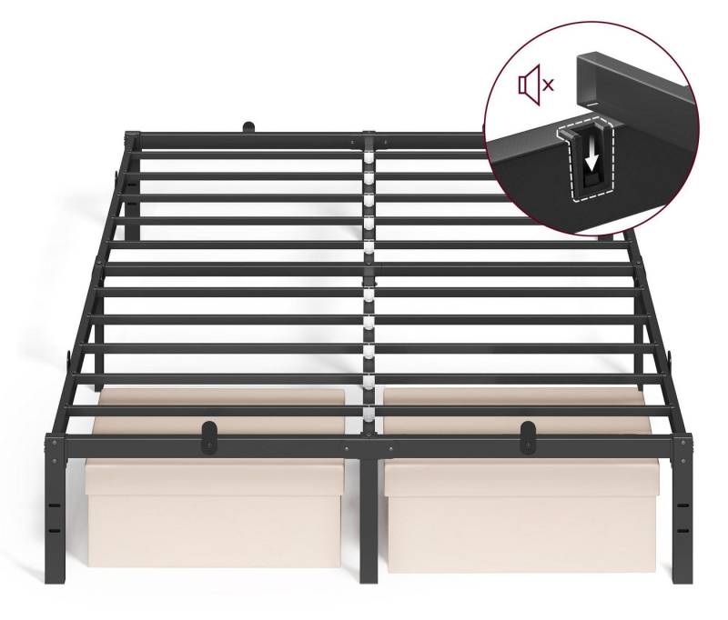 VASAGLE Bettgestell (140 x 200 cm, geräuscharm), Metallbett, Bettrahmen, hochtragfähig, mehrfachgrößen-Option von VASAGLE