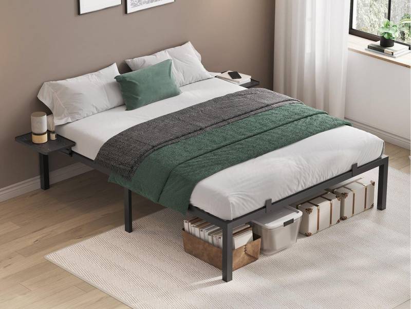 VASAGLE Bettgestell (160 x 200 cm), Doppelbett, mit 2 Aufbewahrungsregalen, mehrere Größen verfügbar von VASAGLE