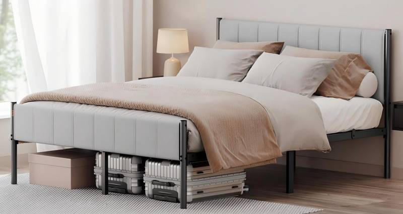 VASAGLE Polsterbett (160 x 200 cm, geräuschlos), mit gepolstertem Kopfteil, hochtragfähig, mehrere Größen verfügbar von VASAGLE