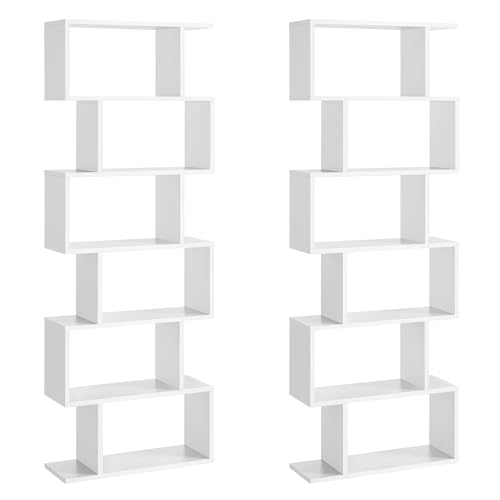 VASAGLE Bücherregal, 2er Set, Regal mit 6 Ebenen, Standregal, Büroregal, freistehend, Dekoregal, zur Präsentation, modern, für Wohnzimmer, Schlafzimmer, Büro, weiß LSS037W01 von VASAGLE