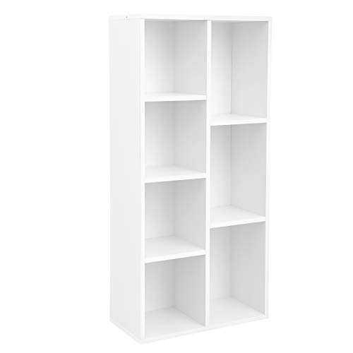 VASAGLE Bücherschrank, Bücherregal, mit 7 Fächern, Büroregal, Würfelregal, Standregal, für Wohnzimmer, Schlafzimmer, Büro, Kinderzimmer, weiß LBC27WT von VASAGLE