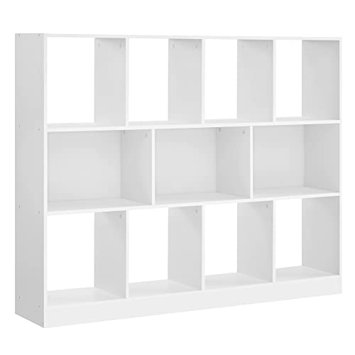 VASAGLE Bücherregal, Regal, Würfelregal, Standregal, 11 offene Fächer, horizontal, vertikal oder kopfüber verwendbar, 30 x 126 x 100 cm, für Wohnzimmer, Arbeitszimmer, Büro, weiß LBC054T14 von VASAGLE