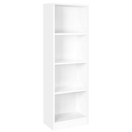 VASAGLE Bücherregal, Standregal, mit 4 Fächern, höhenverstellbare Ablagen, für Wohnzimmer, Arbeitszimmer, Kinderzimmer, Büro, als Raumteiler, 40 x 24 x 121,5 cm, weiß LBC104W von VASAGLE