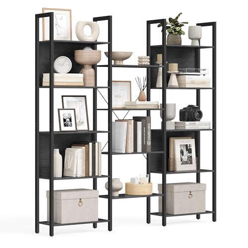 VASAGLE Bücherregal, Standregal mit 14 Ablagen, Regal mit Metallrahmen, für Wohnzimmer, Arbeitszimmer, Büro, Industrie-Design, 24 x 158 x 166 cm, ebenholzschwarz-tintenschwarz LLS107B56 von VASAGLE