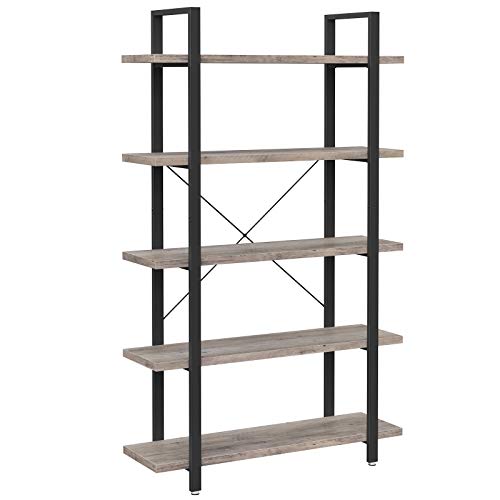 VASAGLE Bücherregal, Standregal mit 5 Ebenen, Regal, Wohnzimmerregal, einfacher Aufbau, für Wohnzimmer, Schlafzimmer, Büro, Industrie-Design, Greige-schwarz LLS055B02 von VASAGLE