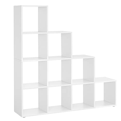 VASAGLE Bücherregal mit 10 Würfeln, Regal mit offenen Fächern, Ordnungssystem für Deko, Fotos, Pflanzen, Wohnzimmer, Schlafzimmer, Arbeitszimmer, 29 x 129,5 x 129,5 cm, weiß LBC10WTV1 von VASAGLE