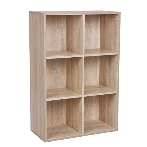VASAGLE Bücherschrank, Bücherregal, mit 6 Fächern, Büroregal, Würfelregal, Standregal, für Wohnzimmer, Schlafzimmer, Büro, Kinderzimmer, eichenfarben LBC203H von VASAGLE