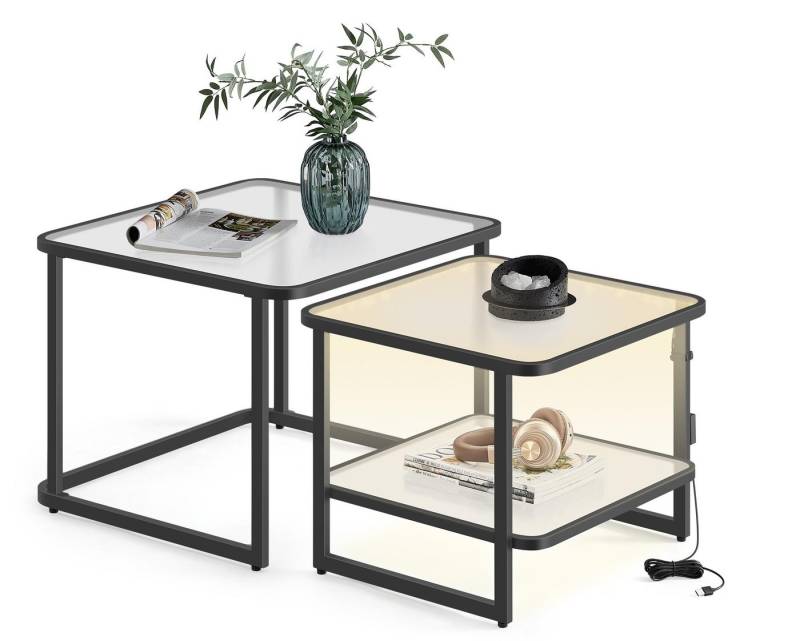 VASAGLE Couchtisch, 2er-Set mit LED-Beleuchtung, quadratischer Beistelltisch von VASAGLE