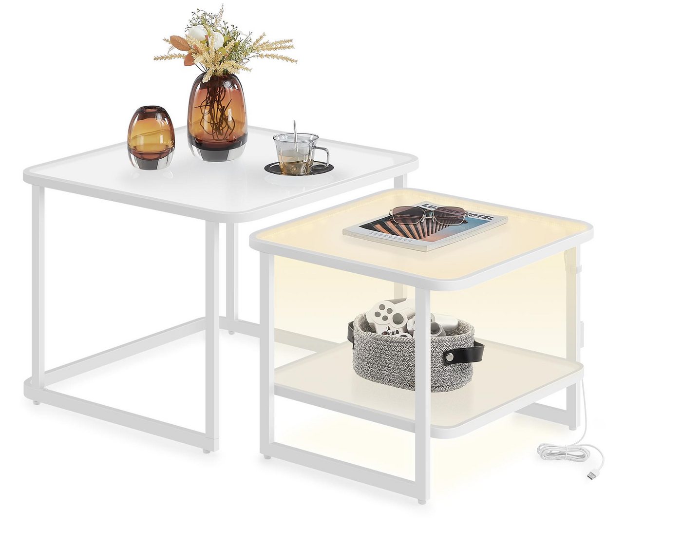 VASAGLE Couchtisch, 2er-Set mit LED-Beleuchtung, quadratischer Beistelltisch VASAGLE Couchtisch, 2er-Set mit LED-Beleuchtung, quadratischer Beistelltisch von VASAGLE