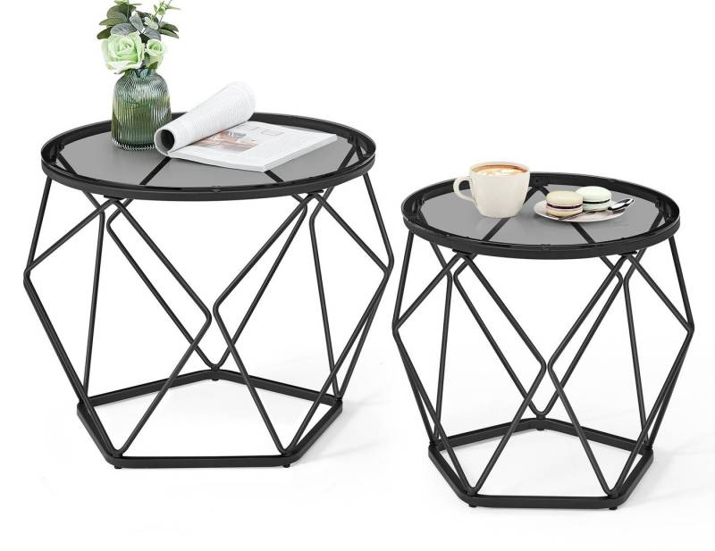 VASAGLE Couchtisch (2er Set), Beistelltisch, abnehmbare Tischplatte, Ø50x40cm+Ø40x36cm von VASAGLE