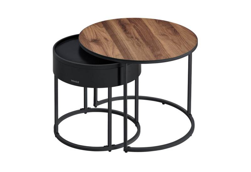 VASAGLE Couchtisch (2er Set), Satztisch für Wohnzimmer, versteckter Stauraum, Ø60x45cm+Ø44x42cm von VASAGLE