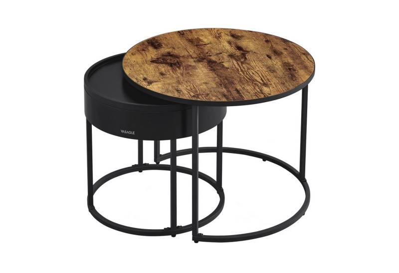 VASAGLE Couchtisch (2er Set), Satztisch für Wohnzimmer, versteckter Stauraum, Ø60x45cm+Ø44x42cm von VASAGLE