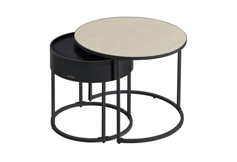 VASAGLE Couchtisch (2er Set), Satztisch für Wohnzimmer, versteckter Stauraum, Ø60x45cm+Ø44x42cm von VASAGLE