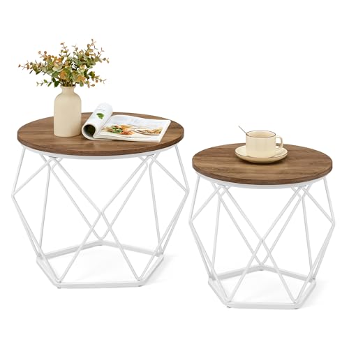 VASAGLE Couchtisch rund, 2er Set, Wohnzimmertisch, Beistelltisch, modern, abnehmbare Tischplatte, für Wohnzimmer, honigbraun-wolkenweiß LET040K41 von VASAGLE