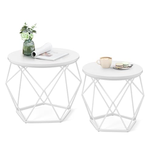 VASAGLE Couchtisch rund, 2er Set, Wohnzimmertisch, Beistelltisch, modern, abnehmbare Tischplatte, für Wohnzimmer, schneeweiß-wolkenweiß LET040W46 von VASAGLE