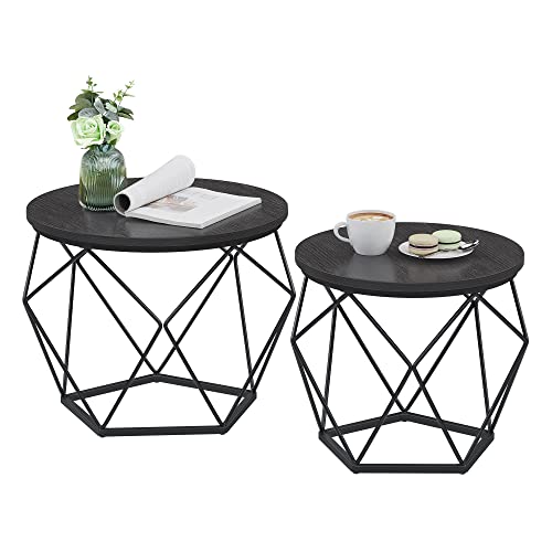 VASAGLE Couchtisch rund, 2er Set, Wohnzimmertisch, Beistelltisch, modern, abnehmbare Tischplatte, für Wohnzimmer, tintenschwarz LET040B22 von VASAGLE