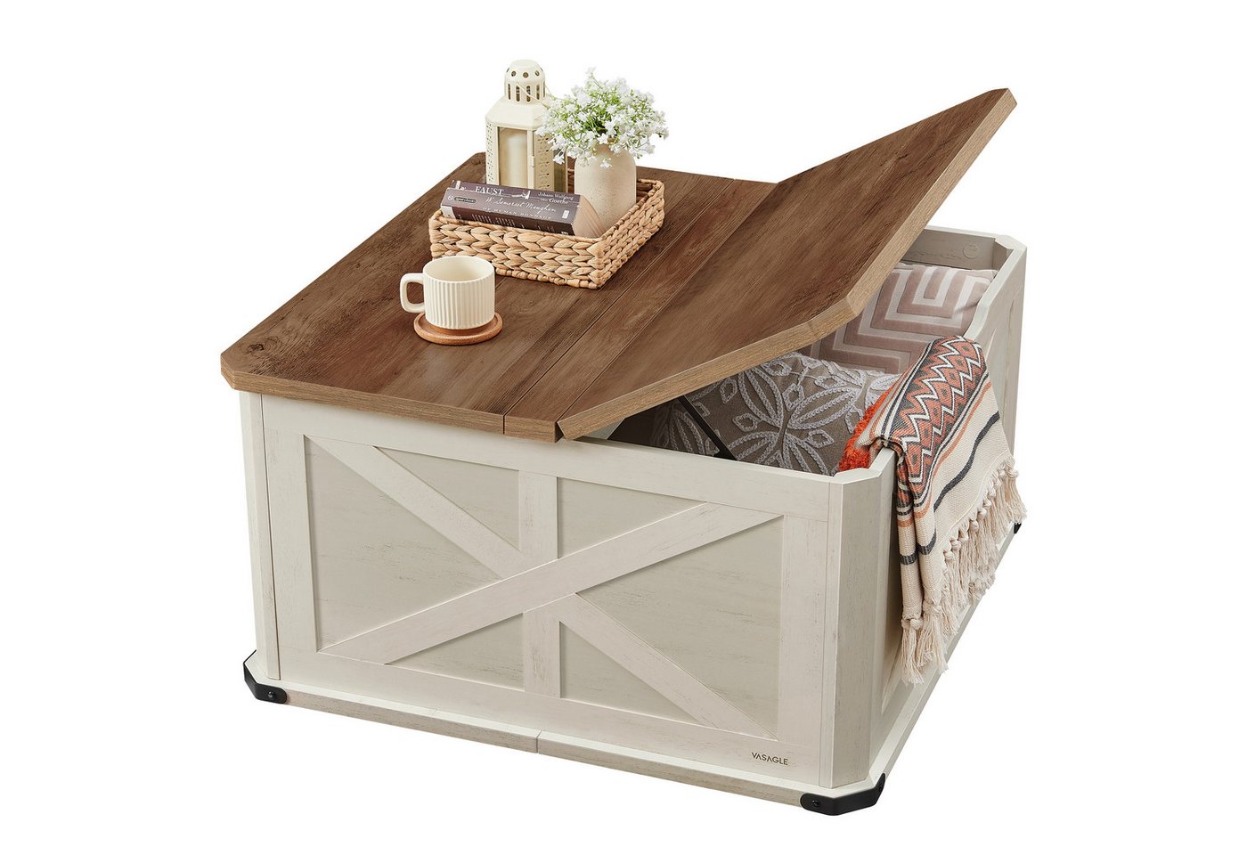 VASAGLE Couchtisch, Mit beidseitigen Klappdeckeln Stauraum, Landhausstil, 80 x 80 x 45 cm VASAGLE Couchtisch, Mit beidseitigen Klappdeckeln Stauraum, Landhausstil, 80 x 80 x 45 cm von VASAGLE
