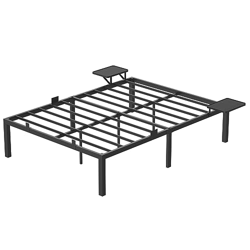 VASAGLE Bett 140 x 190 cm, Doppelbettgestell aus Metall mit Aufbewahrungsregalen, Modern Jugendbett, Gästebett, einfache Montage, klassikschwarz RMB093B01 von VASAGLE