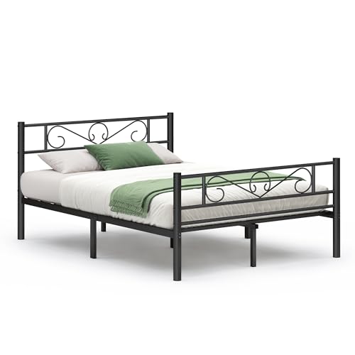 VASAGLE Bett 140 x 190 cm, Gästebett, Doppelbett aus Metall, Bettgestell, Bettrahmen, Metallbett, einfache Montage, schwarz RMB063B01 von VASAGLE