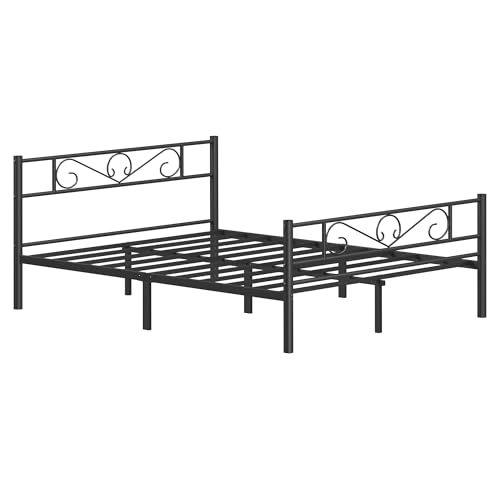 VASAGLE Bett 160 x 200 cm, Gästebett, Doppelbett aus Metall, Bettgestell, Bettrahmen, Metallbett, einfache Montage, schwarz RMB065B01 von VASAGLE