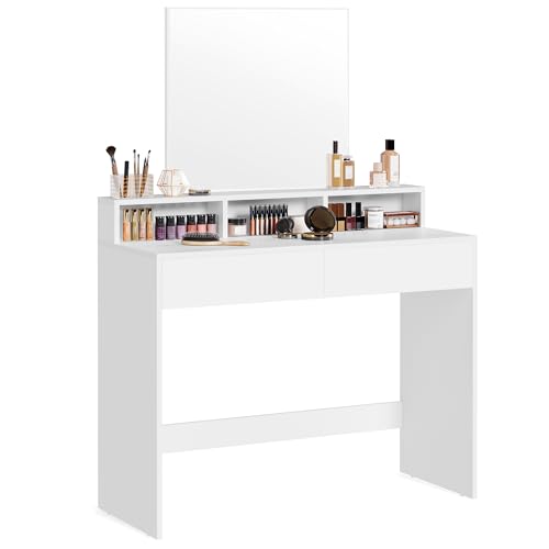 VASAGLE Dressing Table with Large Mirror,100x40x140cm,White RDT163W01 von VASAGLE