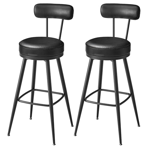 VASAGLE EKHO Kollektion - 360° drehbarer Barhocker, 2er Set, Hocker mit Rückenlehne für Bartisch, Kunstleder mit Nähten, Mid-Century-Modern-Stil, 76 cm hoch, Küche, Hausbar, tintenschwarz LBC889B01 von VASAGLE