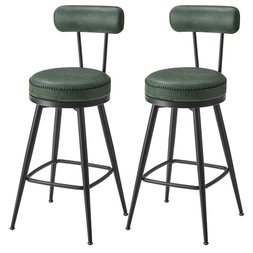VASAGLE EKHO Kollektion - 360° drehbarer Barhocker, 2er Set, Hocker mit Rückenlehne für Kücheninsel, Kunstleder mit Nähten, Mid-Century-Modern-Stil, 65 cm hoch, Küche, Hausbar, waldgrün LBC089C01 von VASAGLE