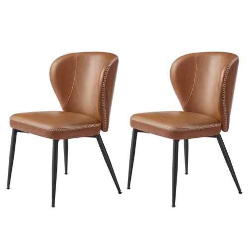 VASAGLE EKHO Kollektion - Esszimmerstühle 2er Set, Küchenstühle, Kunstleder, mit Nähten, Mid-Century-Modern-Stil, einfacher Aufbau, Lounge, Restaurant, karamellbraun LDC180K02 von VASAGLE