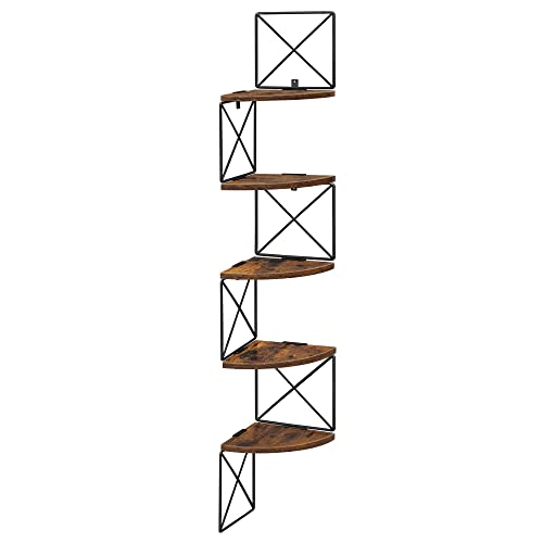 VASAGLE Eckregal, Wandregal mit Zickzack-Design, 5 Ebenen, Bücherregal, für Schlafzimmer, Arbeitszimmer, Wohnzimmer, Badezimmer, vintagebraun-schwarz LLS851B01 von VASAGLE
