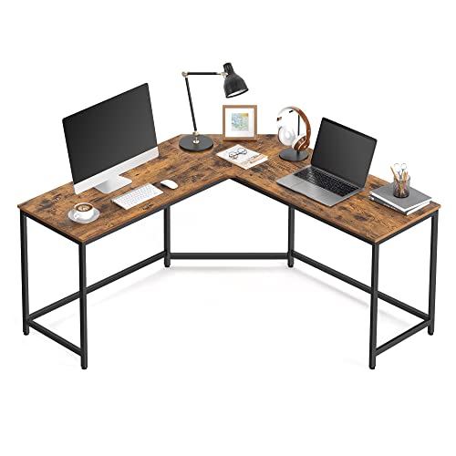 VASAGLE L-förmiger Schreibtisch, Gaming-Tisch, 149 x 149 x 76 cm, Eckschreibtisch für Arbeitszimmer, Homeoffice, platzsparend, einfacher Aufbau, vintagebraun-tintenschwarz LWD73X von VASAGLE