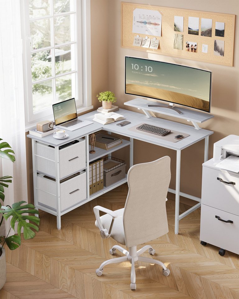 VASAGLE Eckschreibtisch Schreibtisch, L-Form, mit verstellbarer Ablage und Monitorständer, 115/135 cm von VASAGLE