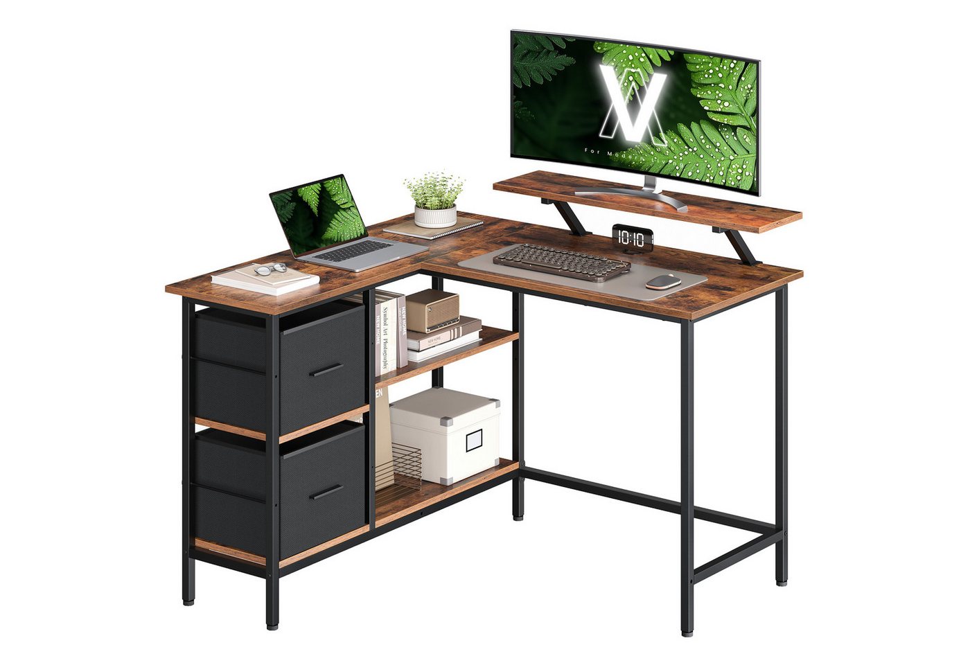 VASAGLE Eckschreibtisch Schreibtisch, L-Form, mit verstellbarer Ablage und Monitorständer, 115/135 cm VASAGLE Eckschreibtisch Schreibtisch, L-Form, mit verstellbarer Ablage und Monitorständer, 115/135 cm von VASAGLE