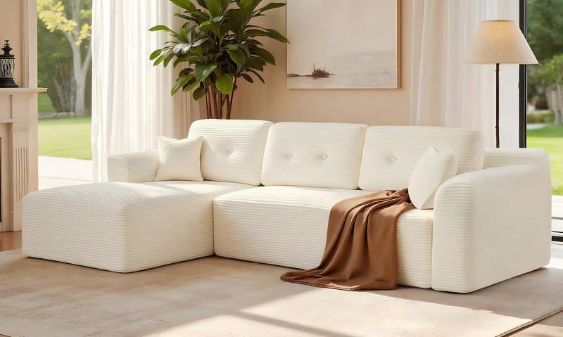 VASAGLE Ecksofa modulares Sofa 244 cm breit vakuumverpackt, Schlafsofa, keine Montage erforderlich, mit großer Chaiselongue von VASAGLE