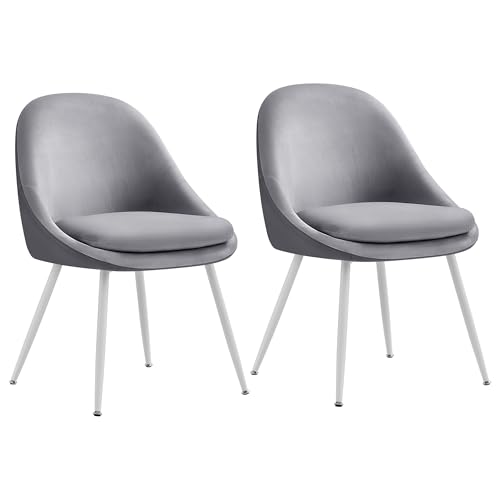 VASAGLE Esszimmerstuhl 2er Set, Küchenstuhl, bis 120 kg belastbar, Kissen mit 5,5 cm dickem Schaumstoff gepolstert, nach außen stehende Beine, für Büro Wohnzimmer, Taubengrau-wolkenweiß KDC184G02 von VASAGLE