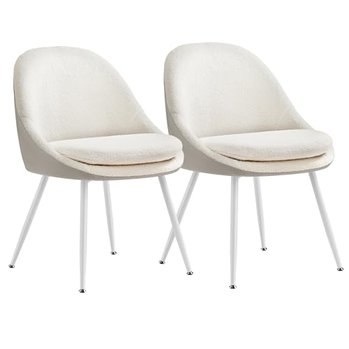 VASAGLE Esszimmerstuhl 2er Set, Küchenstuhl, bis 120 kg belastbar, Kissen mit 5,5 cm dickem Schaumstoff gepolstert, nach außen stehende Beine, für Büro Wohnzimmer, cremeweiß-wolkenweiß KDC184W01 von VASAGLE