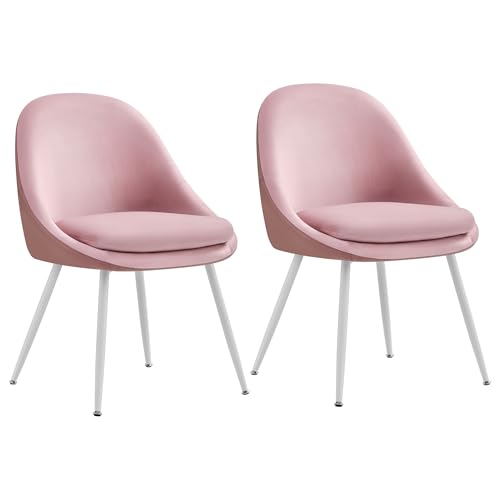 VASAGLE Esszimmerstuhl 2er Set, Küchenstuhl, bis 120 kg belastbar, Kissen mit 5,5 cm dickem Schaumstoff gepolstert, nach außen stehende Beine, für Büro Wohnzimmer, pastellrosa-wolkenweiß KDC184R01 von VASAGLE