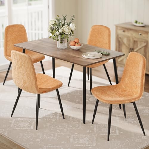 VASAGLE Esszimmerstuhl 4er Set, Küchenstuhl, Polsterstuhl, Metallbeine, verstellbare Füße, pflegeleicht, Chenille-Gewebe, PU mit von Gletschern inspiriertem Muster, karamellbraun KDC188K02 von VASAGLE