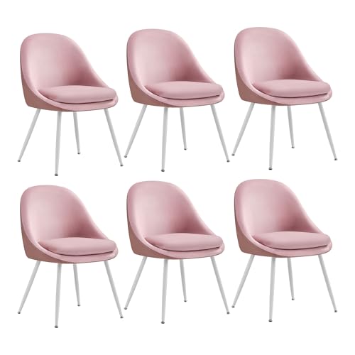 VASAGLE Esszimmerstuhl 4er Set, Küchenstuhl, bis 120 kg belastbar, Kissen mit 5,5 cm dickem Schaumstoff gepolstert, nach außen stehende Beine, für Büro Wohnzimmer, pastellrosa-wolkenweiß KDC184R16 von VASAGLE