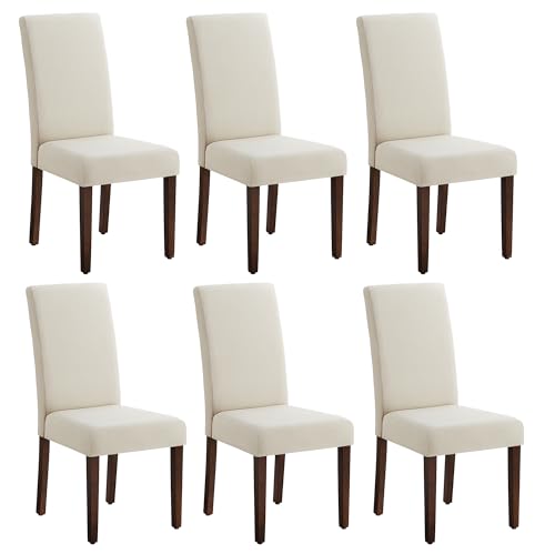 VASAGLE Esszimmerstuhl 6er Set, Küchenstuhl, Parsons-Stuhl, hohe Rückenlehne, für Esszimmer und Küche, Dickes Sitzkissen, 58 x 48 x 99 cm, cremeweiß KDC158W01-3J von VASAGLE