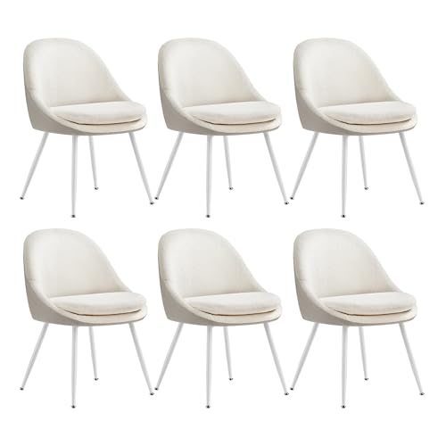 VASAGLE Esszimmerstuhl 6er Set, Küchenstuhl, bis 120 kg belastbar, Kissen mit 5,5 cm dickem Schaumstoff gepolstert, nach außen stehende Beine, für Büro Wohnzimmer, cremeweiß-wolkenweiß KDC184W16 von VASAGLE